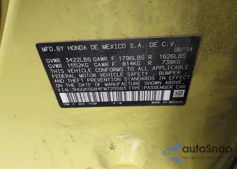 2015 Honda Fit Ex z USA, uszkodzony, nr VIN 3HGGK5G84FM725593